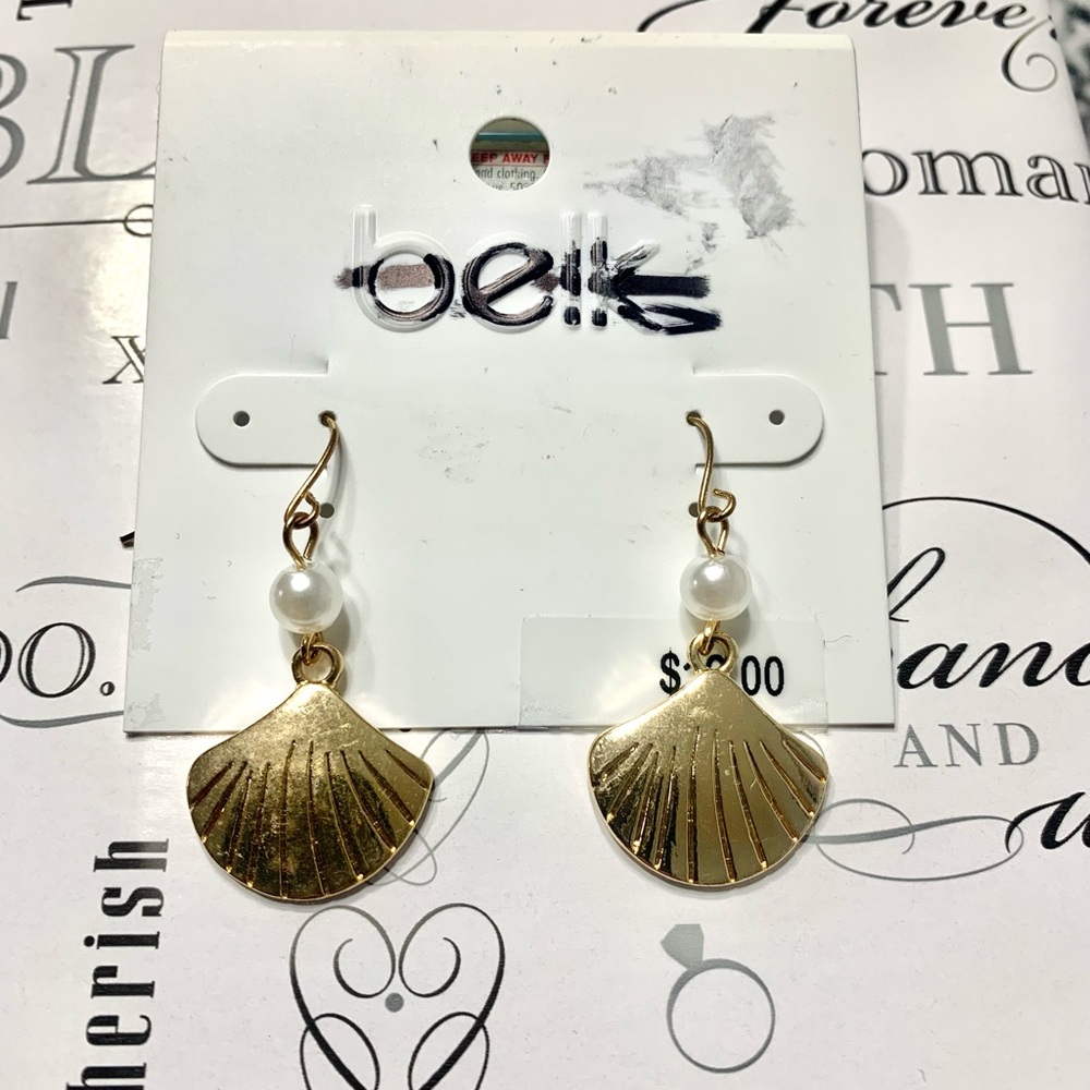 Belk Sealife Shell and Pearl Gold Tone Earrings